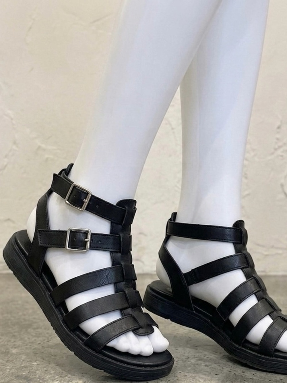 Black Strappy Gladiator Sandals for Women